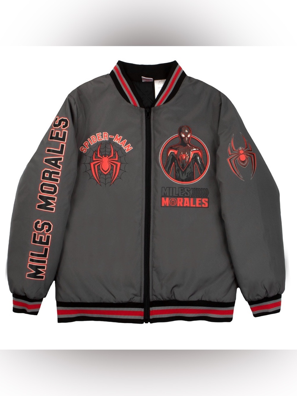Miles Morales Spider-Man Gray Bomber Jacket - Kids Sz 10/12